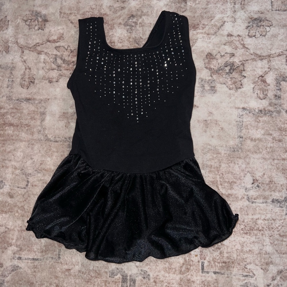 Black Sleeveless leotard with Rhinestone Detail